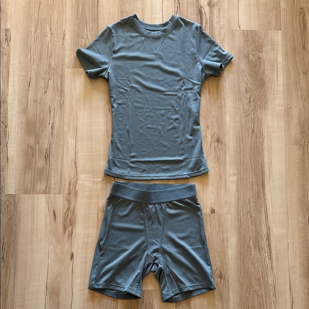 Women's Short Sleeve Pajama Set in Slate Gray - Comfortable Sleepwear